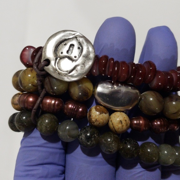 Layered Natural Beaded Stretch Bracelet – Women's Handmade Boho Fashion Jewelry - Picture 8 of 9